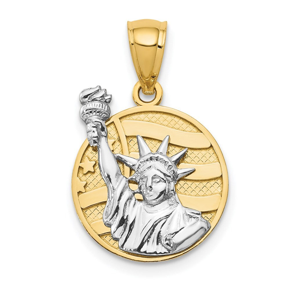 14k Two-tone Gold Lady Liberty on American Flag Disk Pendant for Women