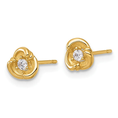 14k Yellow Gold Polished and Satin Fancy Cubic Zirconia Stud Earrings