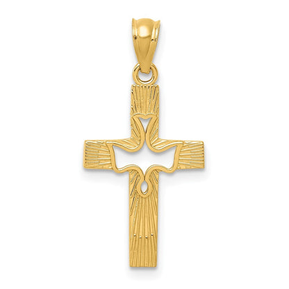 14k Yellow Gold Dove Cross Pendant