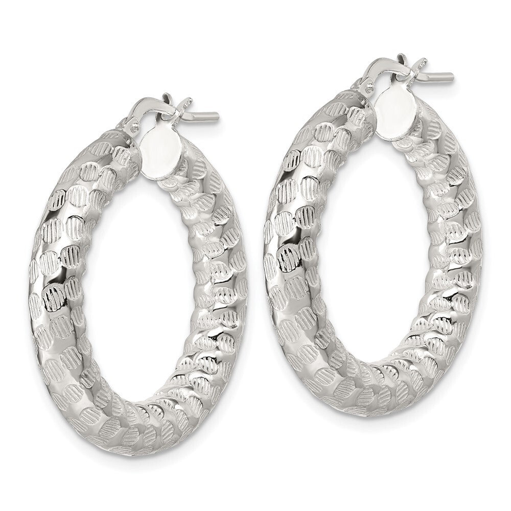 Sterling Silver Polished and Textured Hoop Earrings