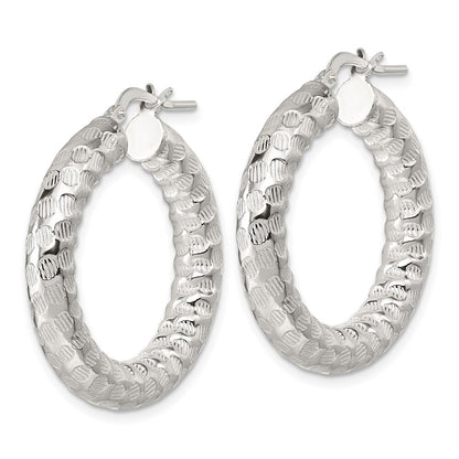 Sterling Silver Polished and Textured Hoop Earrings