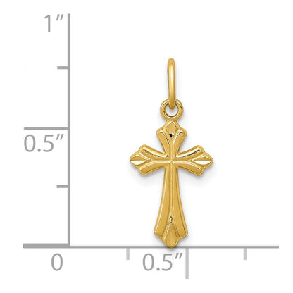 14k Yellow Gold Polished Diamond-Cut Small Cross Charm Pendant for Women