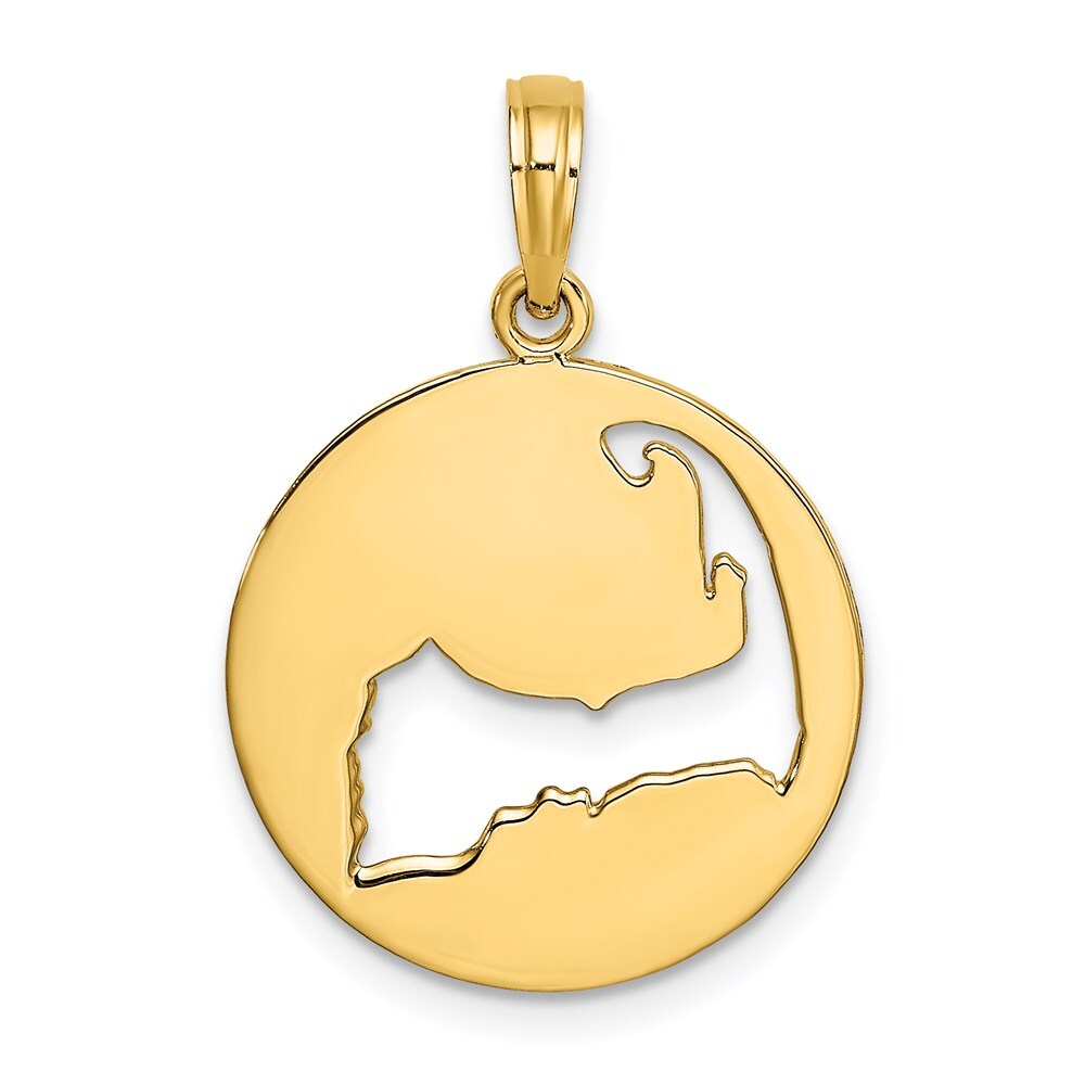 14k Yellow Gold Polished Cut-Out CAPE COD Map Charm Pendant for Women