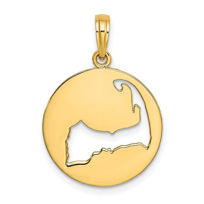 14k Yellow Gold Polished Cut-Out CAPE COD Map Charm Pendant for Women