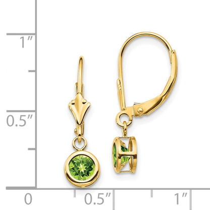 14k Yellow Gold 5mm Peridot Leverback Drop & Dangle Earrings