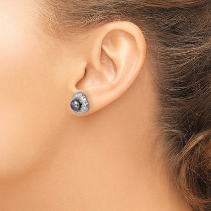 Sterling Silver Polished Black 6-7mm Freshwater Cultured Pearl & Topaz Earrings