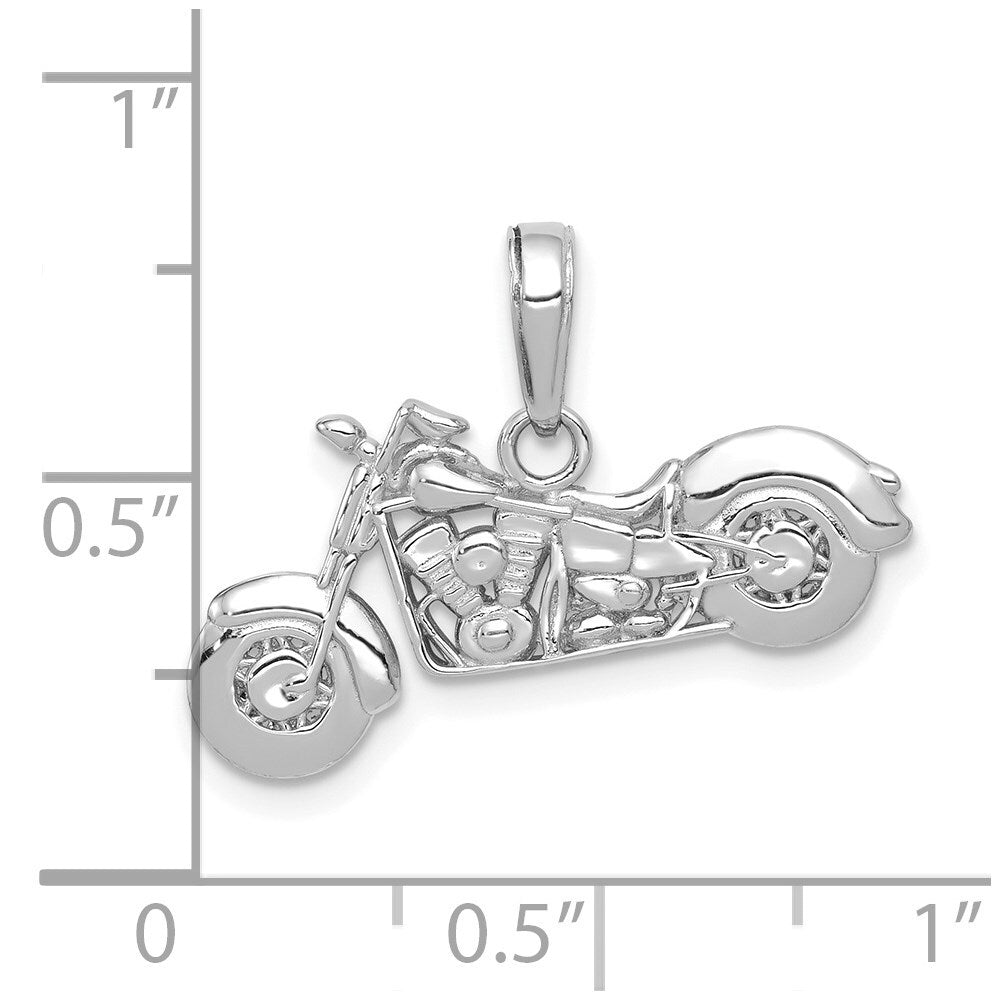 14k White Gold Gold Polished / Textured 3-D Motorcycle Pendant for Women