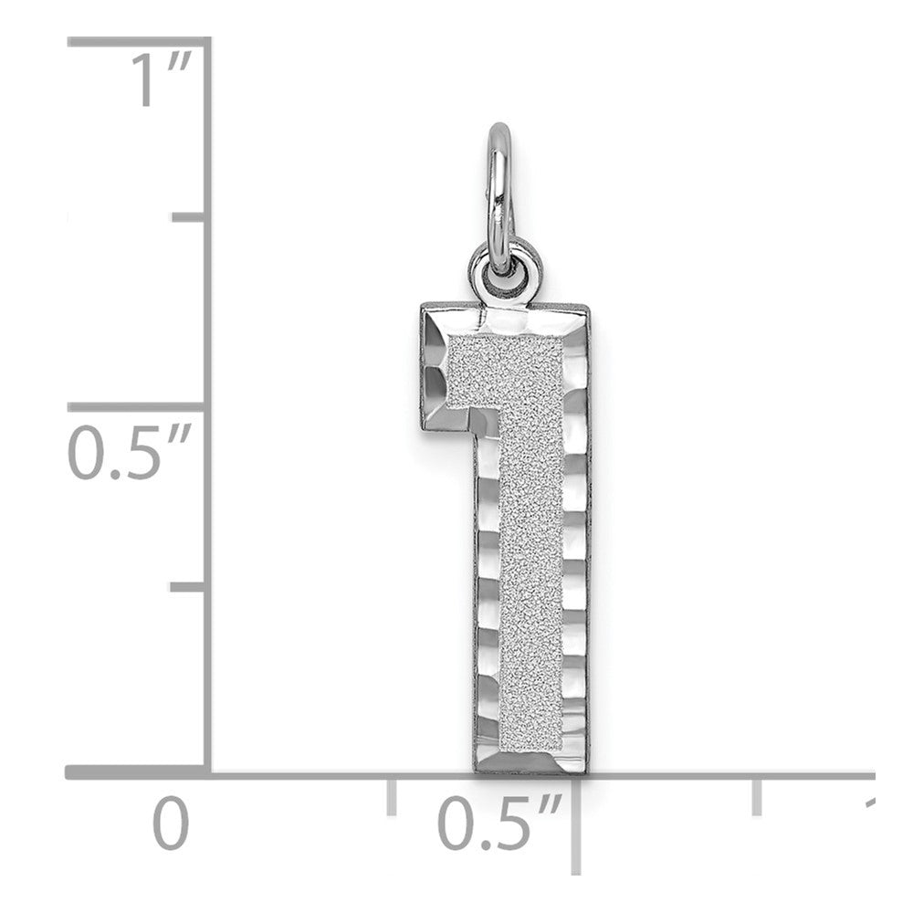 14k White Gold Large Brushed Diamond-cut Number 1 Charm