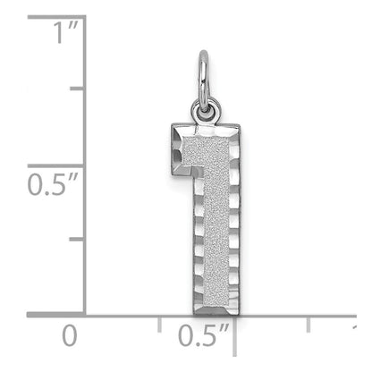14k White Gold Large Brushed Diamond-cut Number 1 Charm