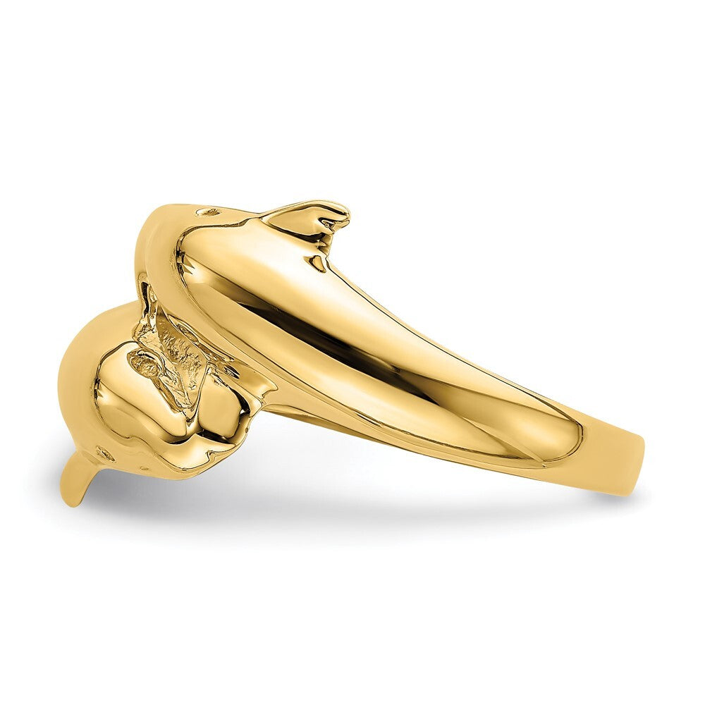 14K Yellow Gold Polished Double Dolphin Ring Size 7