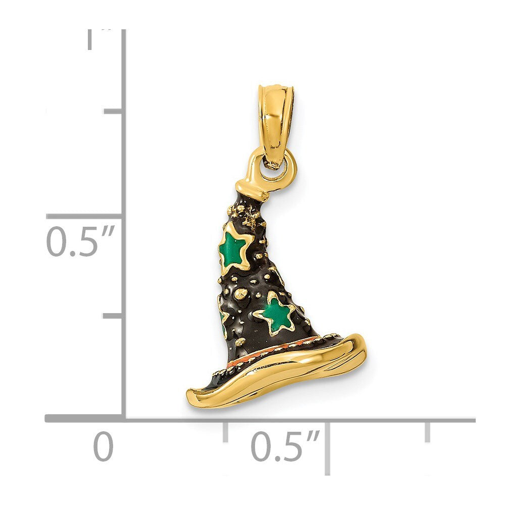 14k Yellow Gold  Enamel 3-D Witch's Hat (Halloween) Charm Pendant for Women