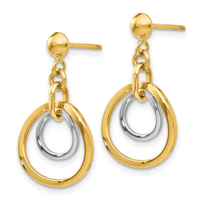14k Two-tone Gold Circle Dangle Earrings