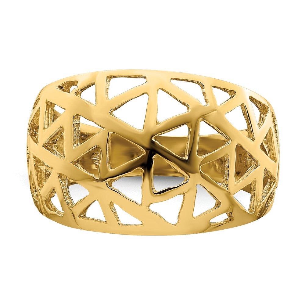 14K Yellow Gold Triangle Cut-out Pattern Dome Ring