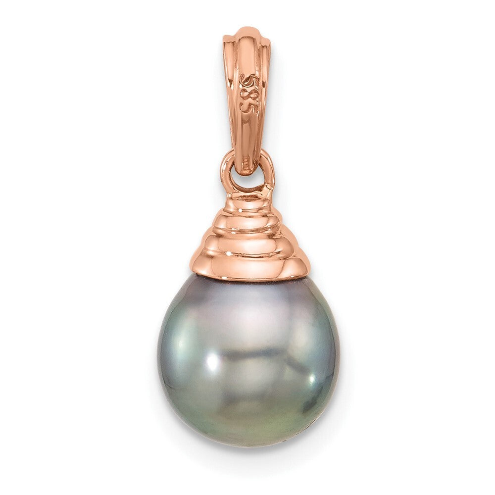 14k Rose Gold 9-10mm Black Teardrop Tahitian Saltwater Cultured Pearl Pendant