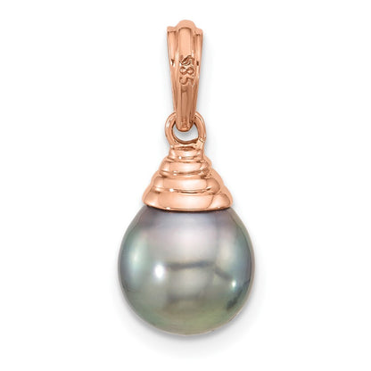 14k Rose Gold 9-10mm Black Teardrop Tahitian Saltwater Cultured Pearl Pendant