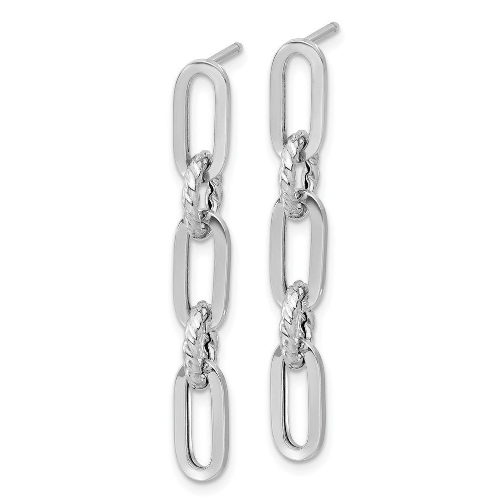 14K White Gold Polish and Twisted Chain Link Dangle Earrings