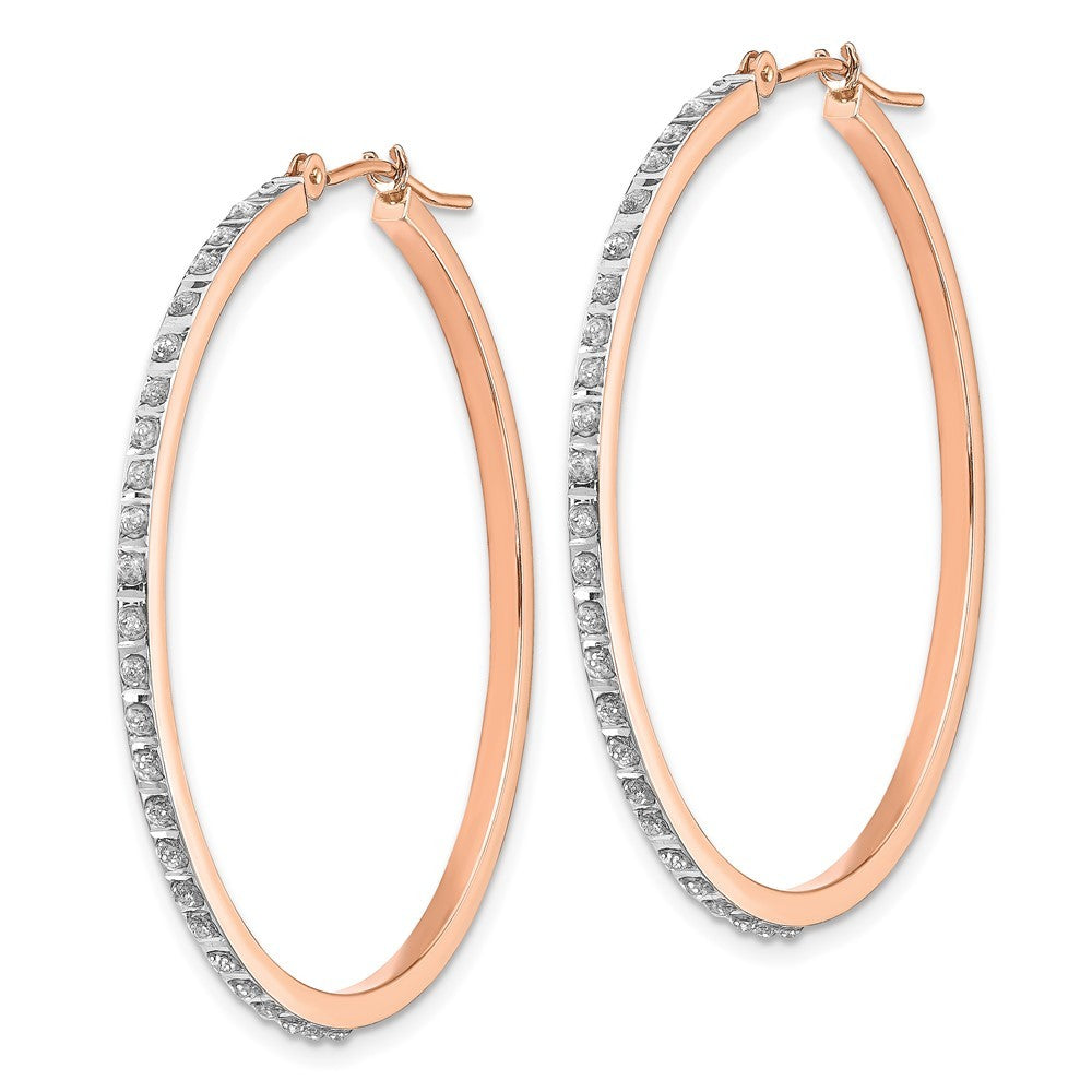 14k Rose Gold Diamond Round Hinged Hoop Earrings