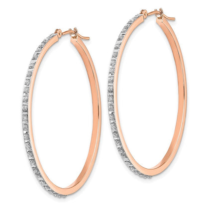 14k Rose Gold Diamond Round Hinged Hoop Earrings