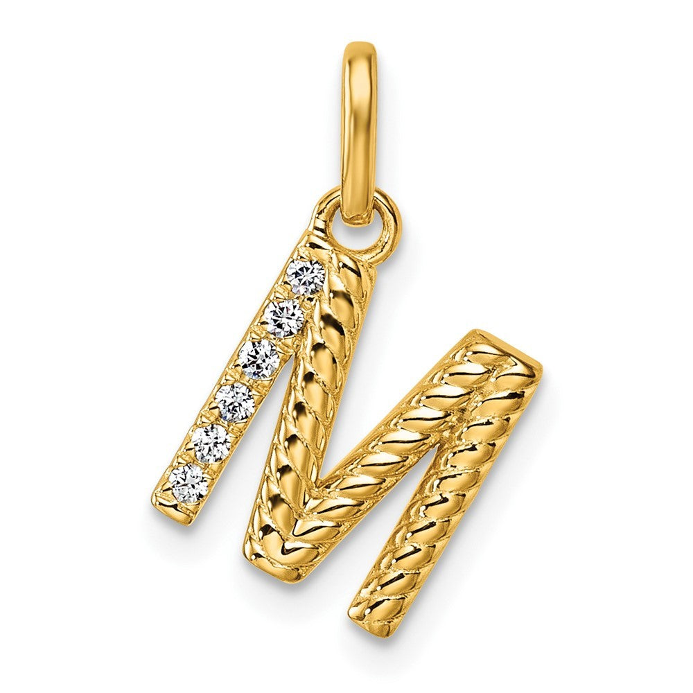 14k Yellow Gold Twisted .05 ct. Diamond Initial M Charm