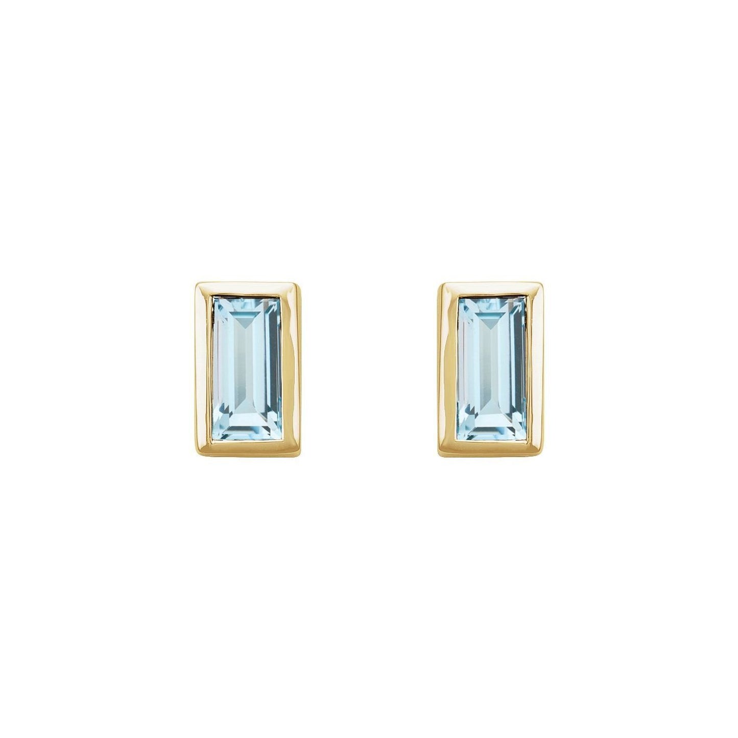 Gift for Mothers 14k Yellow Gold Natural Sky Blue Topaz Bezel-Set Stud Earrings