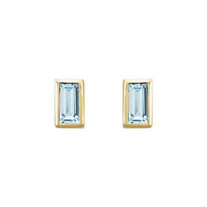 Gift for Mothers 14k Yellow Gold Natural Sky Blue Topaz Bezel-Set Stud Earrings