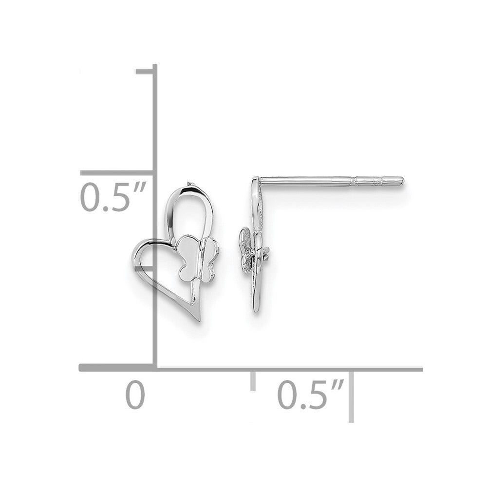 14k White Gold Heart Butterfly Stud Earrings Gift for Women