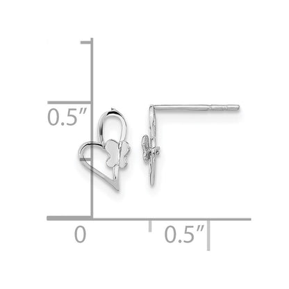 14k White Gold Heart Butterfly Stud Earrings Gift for Women
