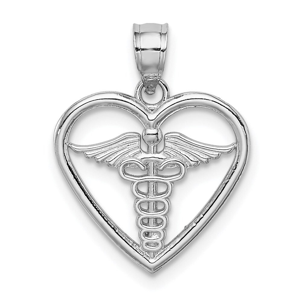 14k White Gold White Polished Medical Heart Pendant for Women