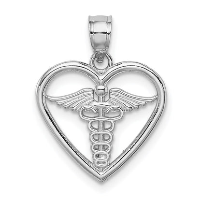 14k White Gold White Polished Medical Heart Pendant for Women