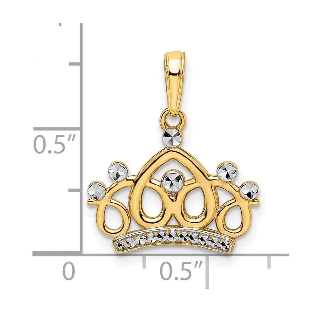 14k Yellow Gold and White Rhodium Diamond-cut Crown Pendant for Women