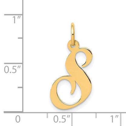 14k Yellow Gold Medium Fancy Script Letter S Initial Charm Pendant for Women