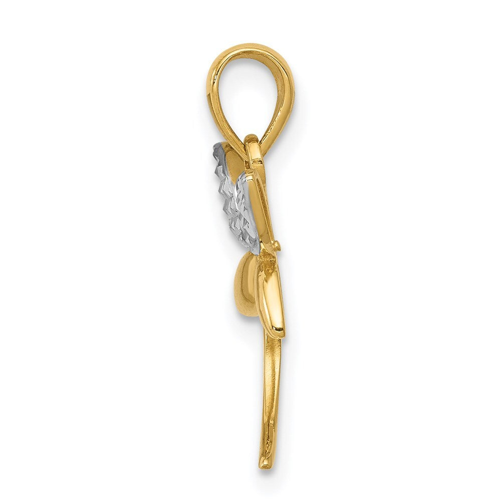 14k Yellow Gold Rhodium Diamond-Cut and Polished Dragonfly Pendant for Women