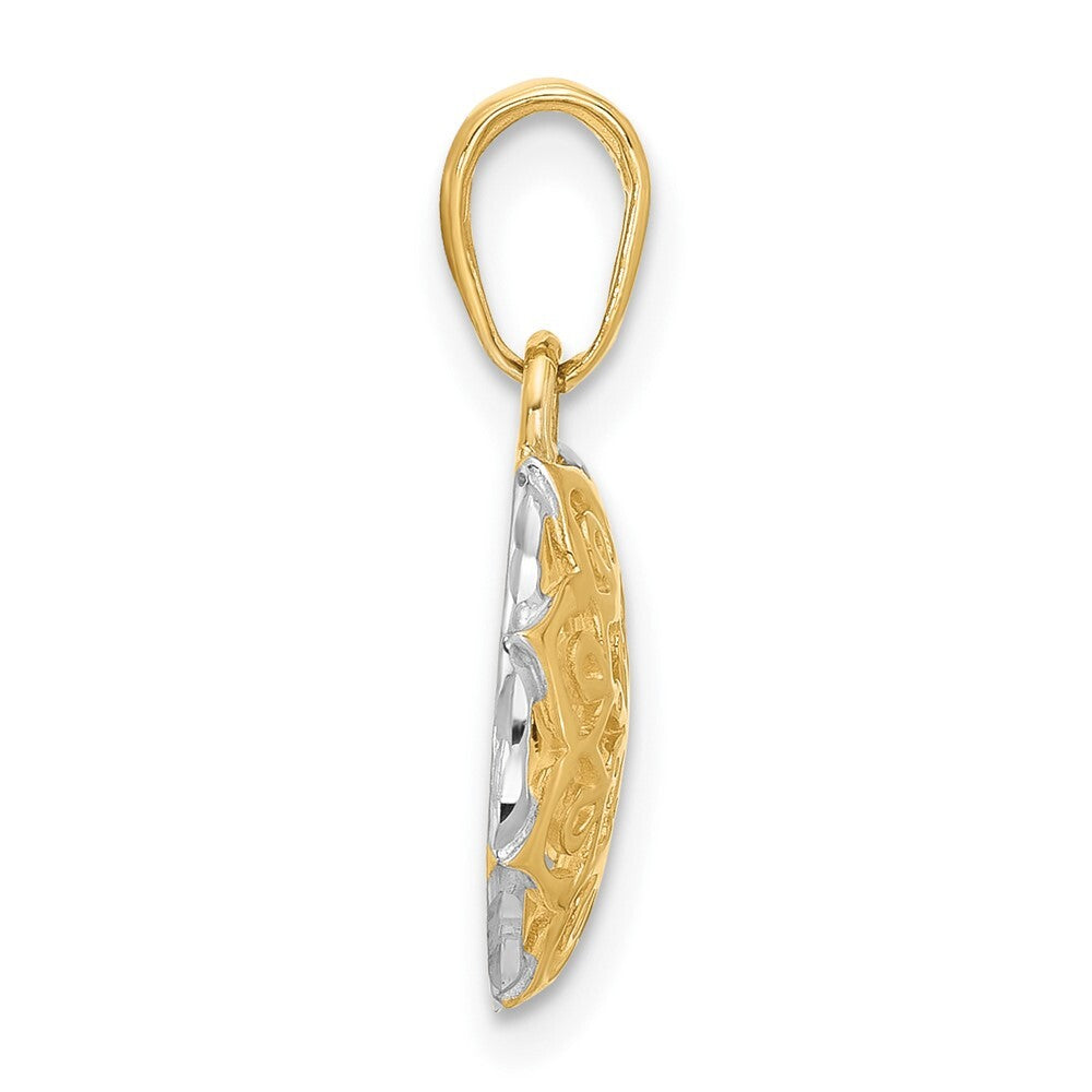 14k Yellow Gold and White Rhodium Floral Design Circle Pendant for Women