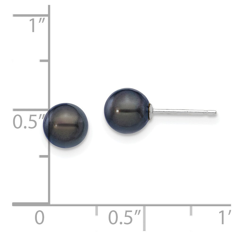 14k White Gold 6-7mm Black Round Akoya Saltwater Cultured Pearl Stud Earrings