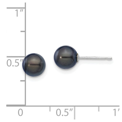 14k White Gold 6-7mm Black Round Akoya Saltwater Cultured Pearl Stud Earrings