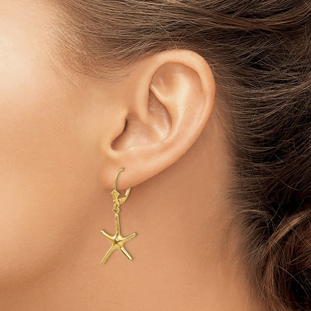 14k Yellow Gold Dancing Starfish Drop Dangle Earrings