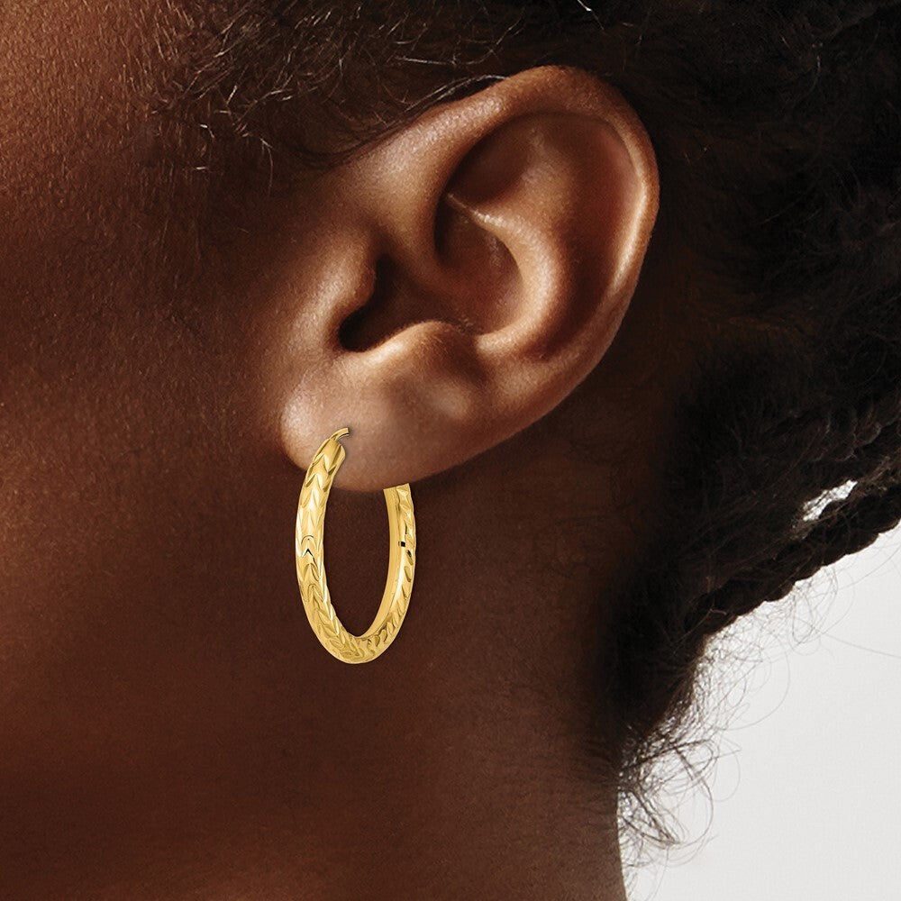 14k Yellow Gold Polished & Diamond-Cut Endless Hoop Earrings Gift for Women