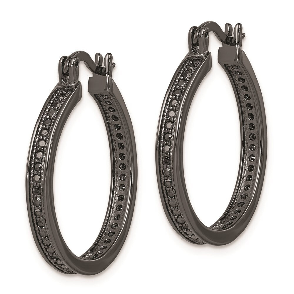 Sterling Silver Black Rhodium-plated Black Cubic Zirconia Round Hoop Earrings