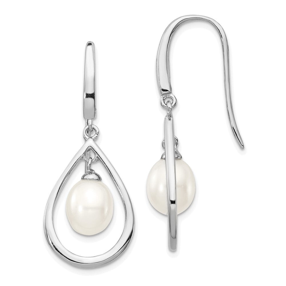 Sterling Silver 6-7mm White Teardrop Freshwater Cultured Pearl Dangle Earrings