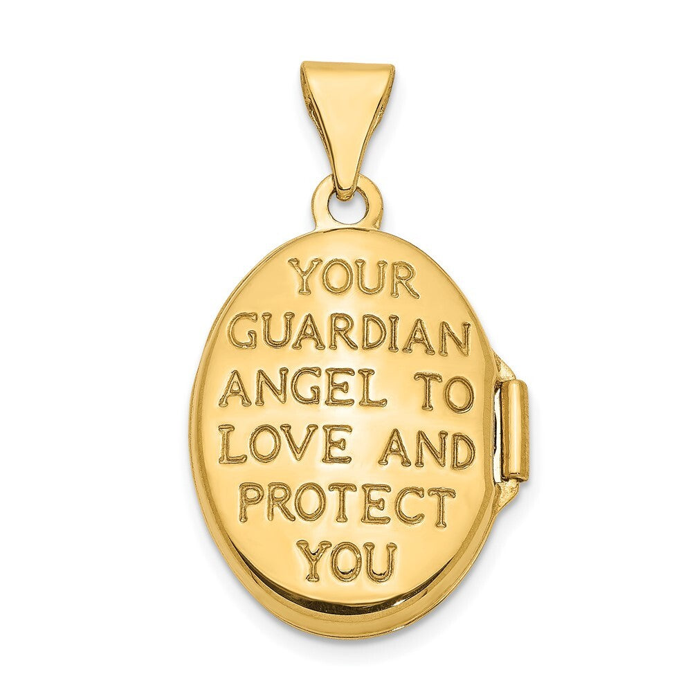 14k Yellow Gold  White Rhodium 17mm Guardian Angel Oval Locket Pendant