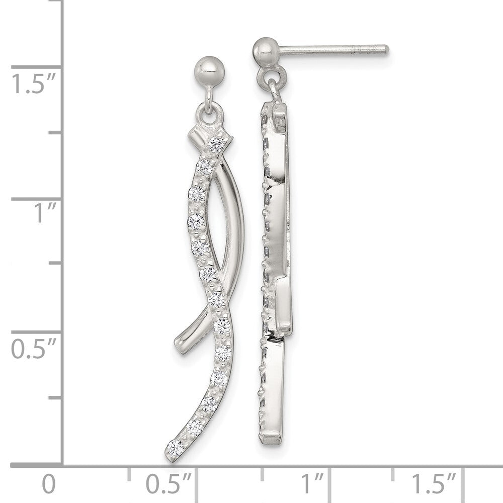 Sterling Silver Polished Fancy Cubic Zirconia Post Dangle Earrings