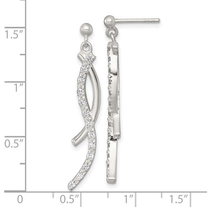 Sterling Silver Polished Fancy Cubic Zirconia Post Dangle Earrings