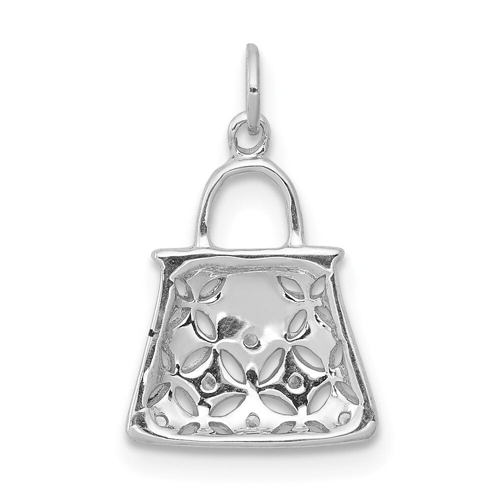 14k White Gold Diamond Handbag Charm Pendant for Women