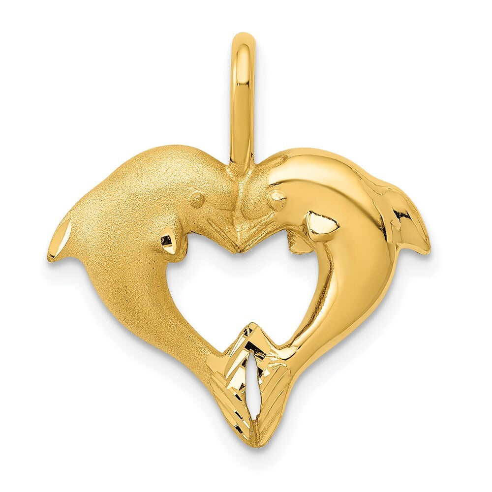 14k Yellow Gold Dolphin Heart Pendant for Women