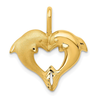 14k Yellow Gold Dolphin Heart Pendant for Women