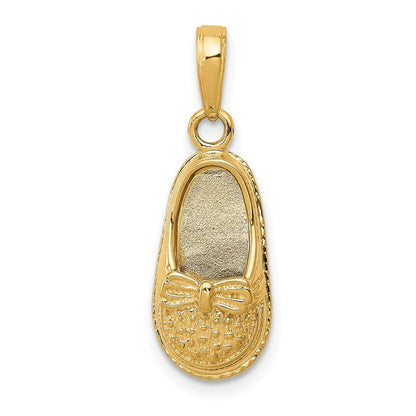 14k Yellow Gold 3-D Baby Shoe with Bow Pendant for Women