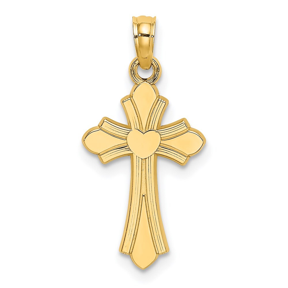 14k Yellow Gold Polished Cross  Heart Charm Pendant for Women