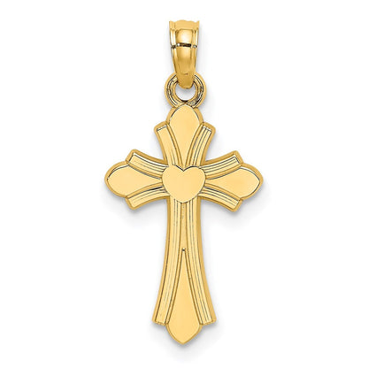 14k Yellow Gold Polished Cross  Heart Charm Pendant for Women