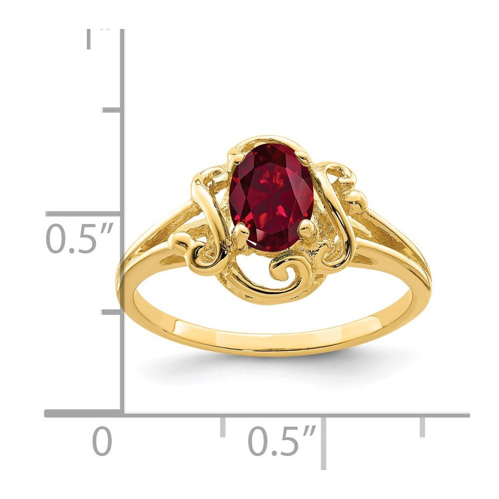 14K Yellow Gold 7x5mm Oval Created Ruby ring
