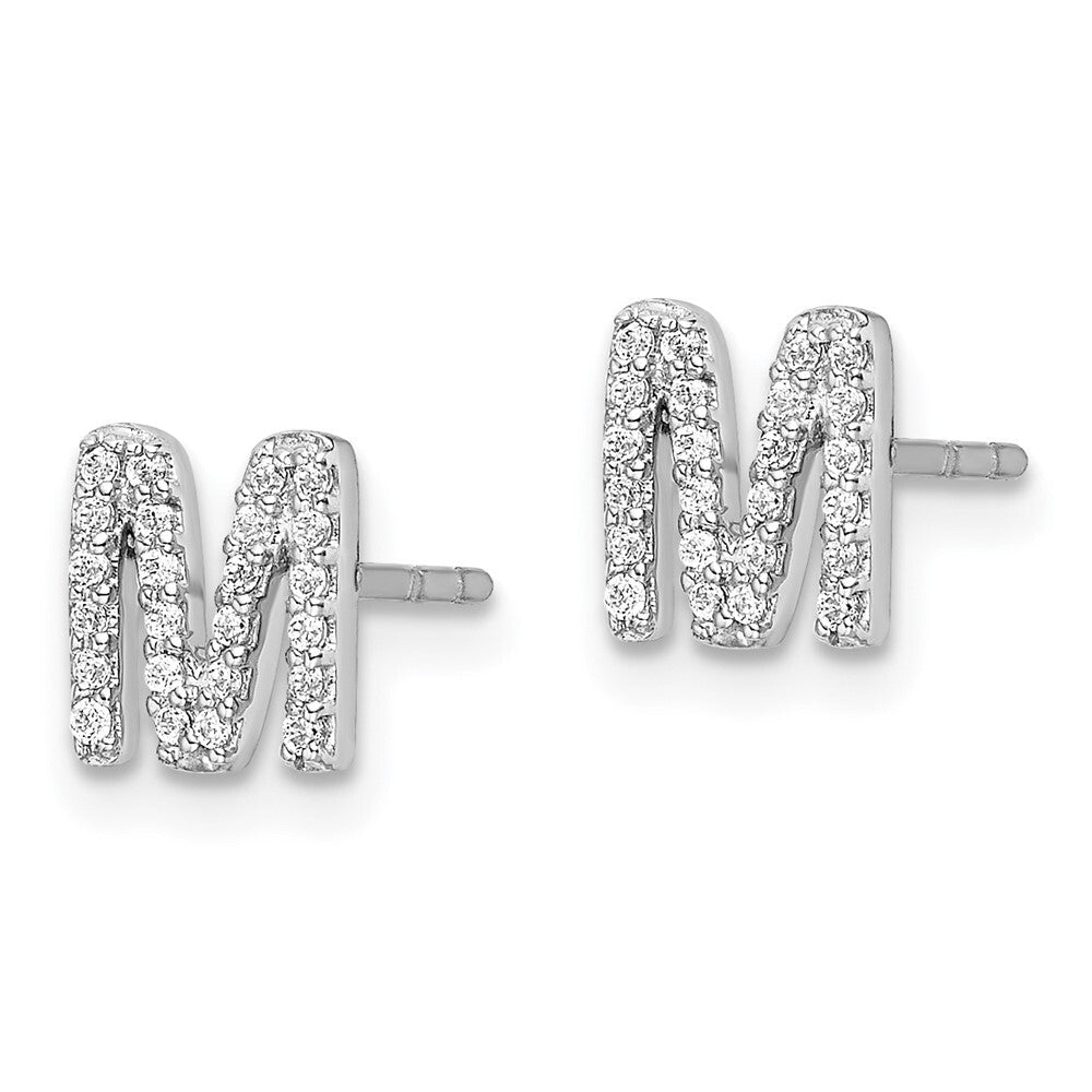 14k White Gold Diamond Initial M Stud Earrings